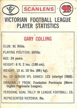 1974 Scanlens VFL #57 Gary Colling Back